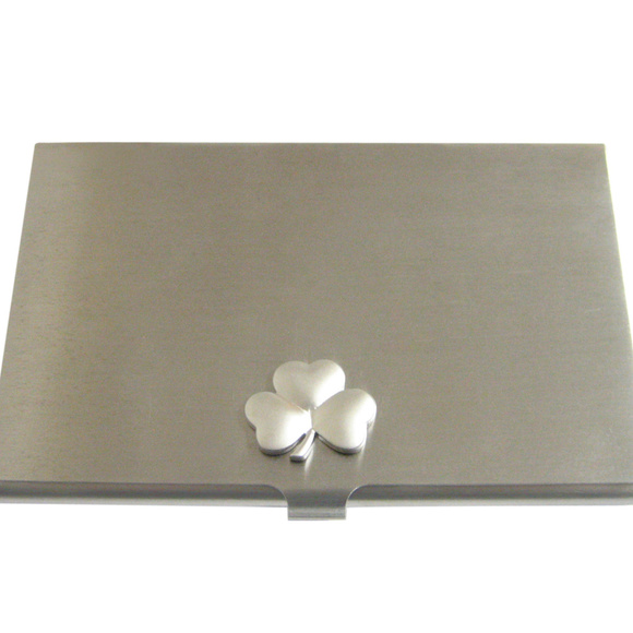 Amazon.com: compactini Genuine Real 5 Leaf Clover Card St  Silver Toned Shamrock Clover Business Card Holder